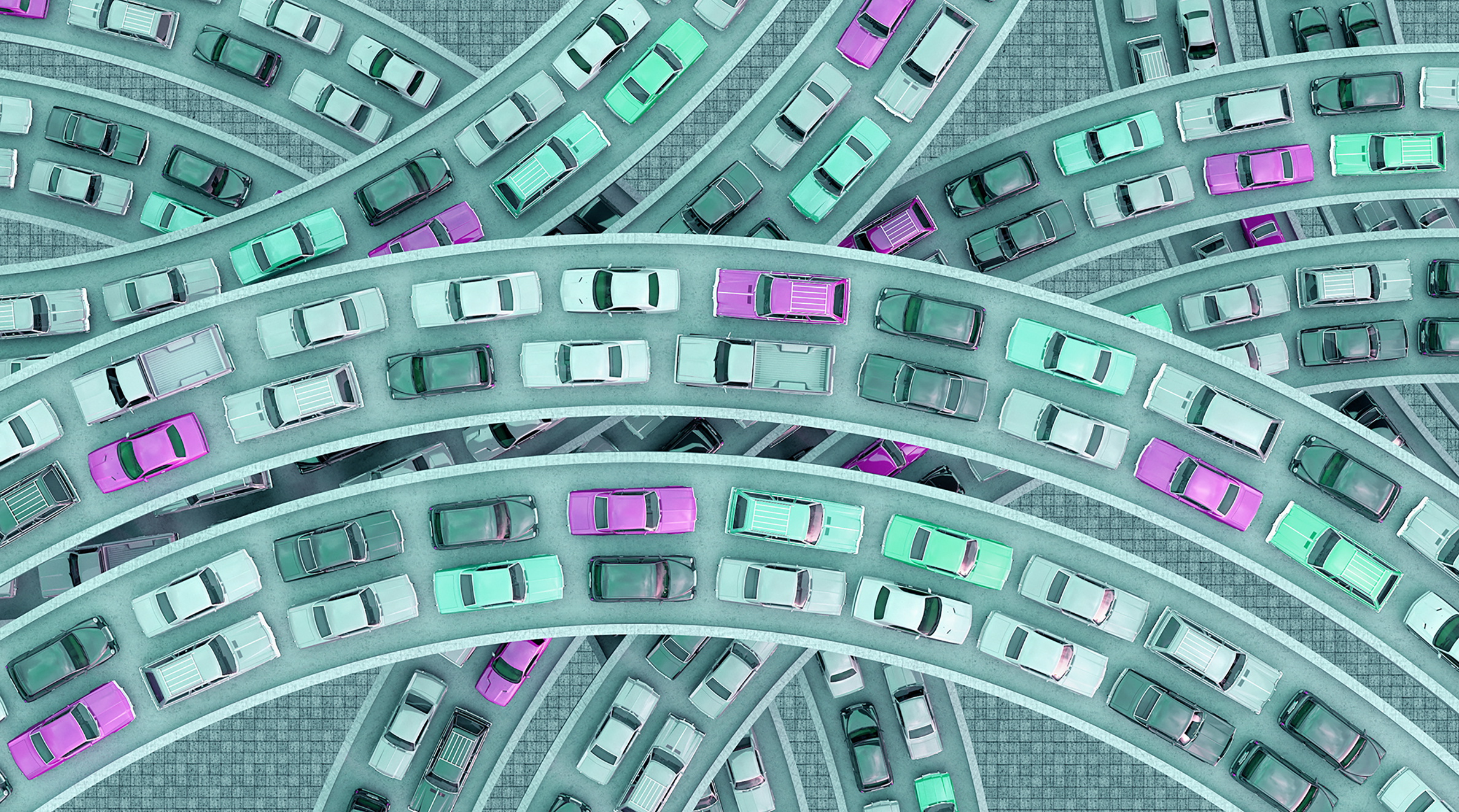 Abstract image of layers of coloured cars and roads